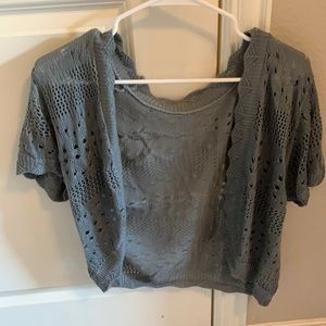 Gray short sleeve cardigan